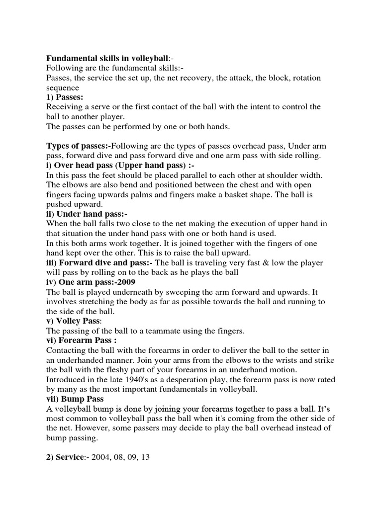 Volleyball Fundamental Skills Pdf Volleyball Team Sports