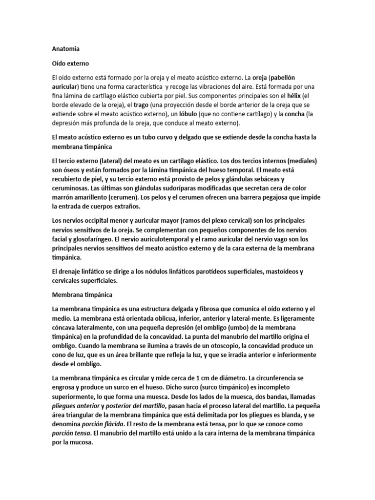 Anatomía del Oído: Estructuras y Funciones | PDF | Oído | Sistema nervioso