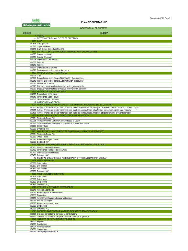 Plan de Cuentas NIIF: Activos y Pasivos | PDF | Bancos | Dividendo