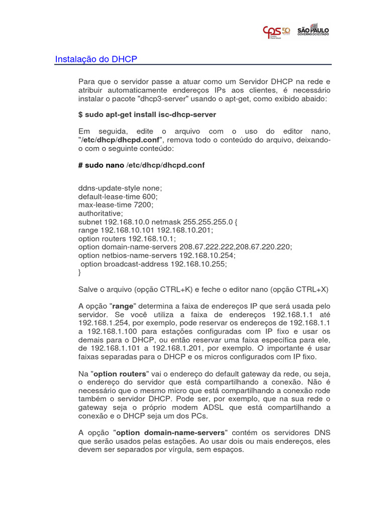 Etapas da Instalação do Servidor DHCP | PDF | Endereço de IP ...