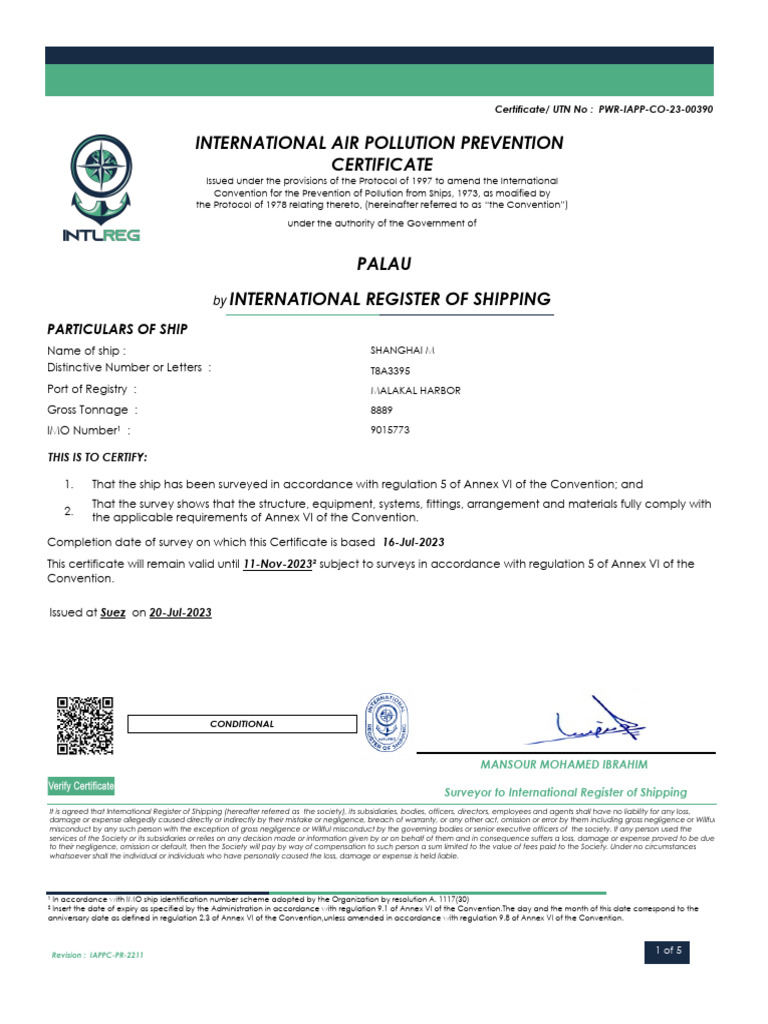 International air pollution prevention certificate provisional pdf