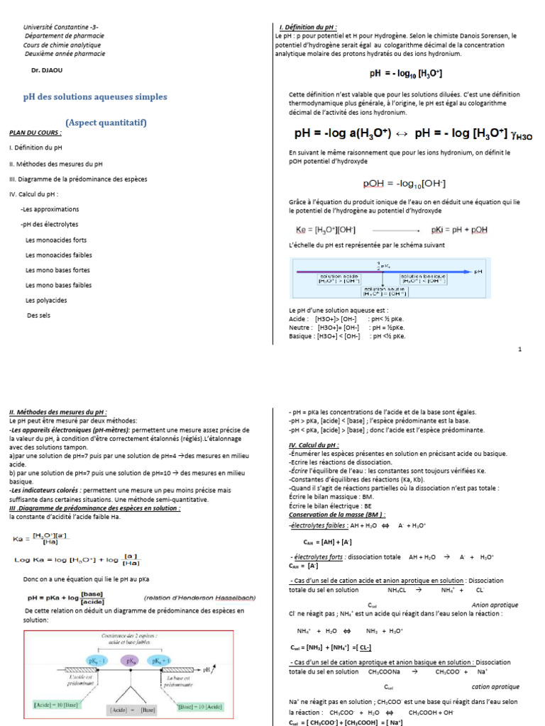 Calcul du pH en solutions aqueuses | PDF | Ph | Dissociation (chimie)