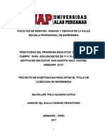 Efectividad Del Programa Educativo Cuidando Mi Cuerpo para Adolescentes de 11 A 16 Años en La Institución Educativa San Agustín 40033, Hunter, Arequipa 2016