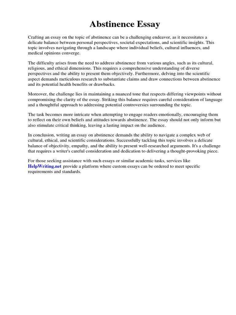 Abstinence Essay Download Free PDF Deflation Eucharist