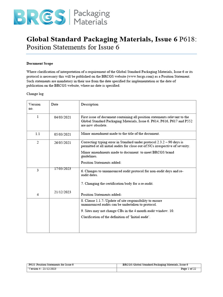 BRC Position Statements 2023 Overview | PDF | Packaging And Labeling ...