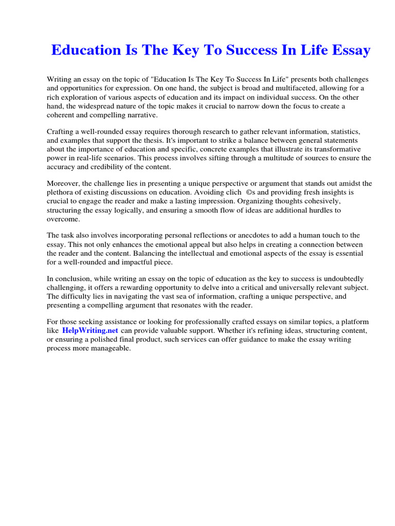 Education Is The Key To Success in Life Essay Download Free PDF The