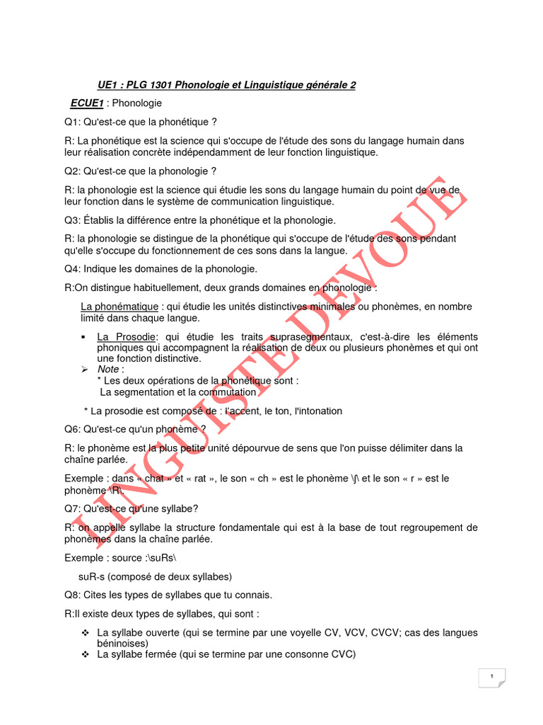 Introduction à la phonologie et linguistique | PDF | Phonologie ...