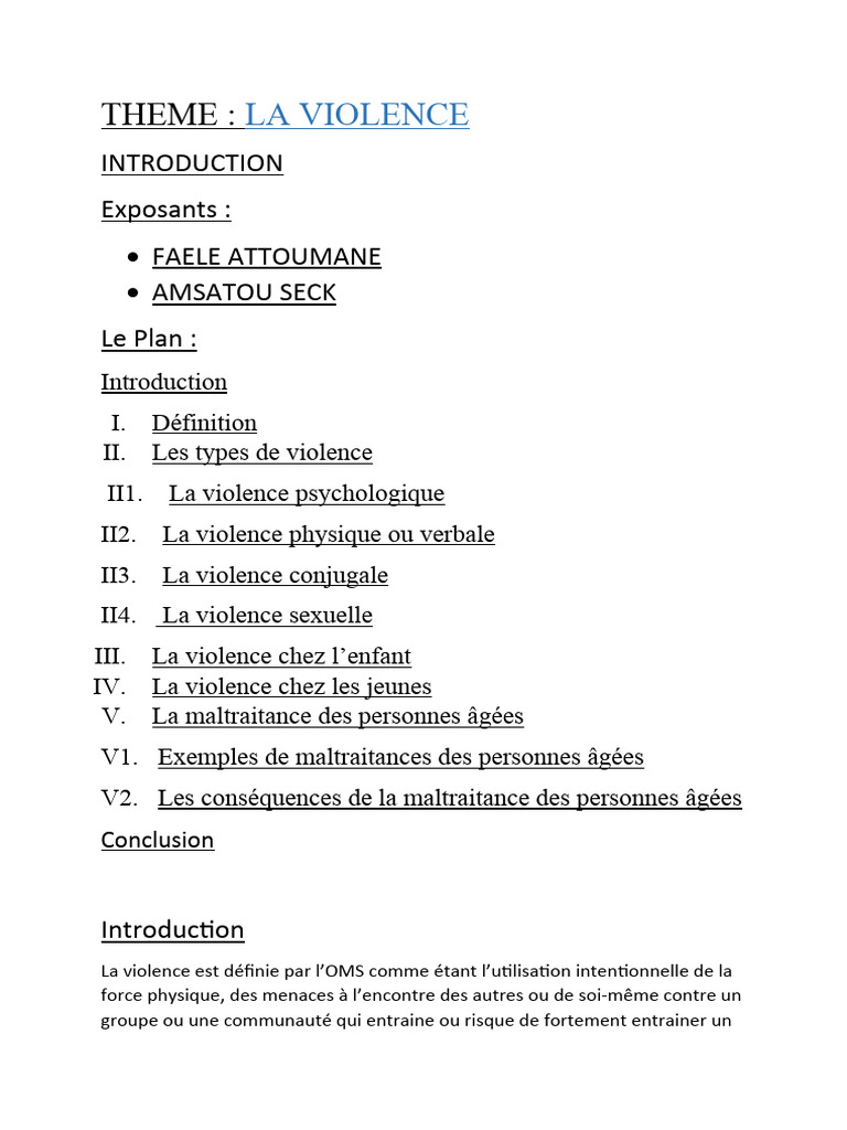 Comprendre la Violence et ses Types | PDF | La violence | Abus ...