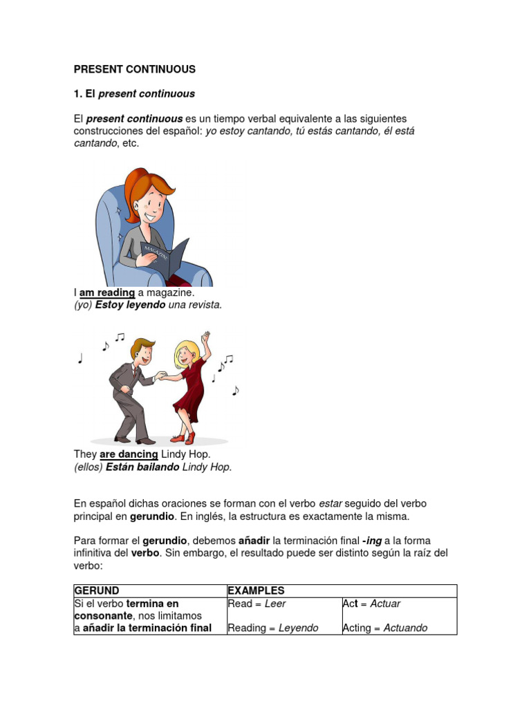 Estructura y usos del Present Continuous | PDF | Verbo | Morfología ...
