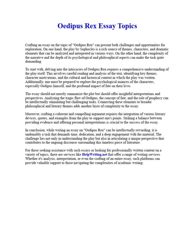 Oedipus Rex Essay Topics PDF Essays Narrative