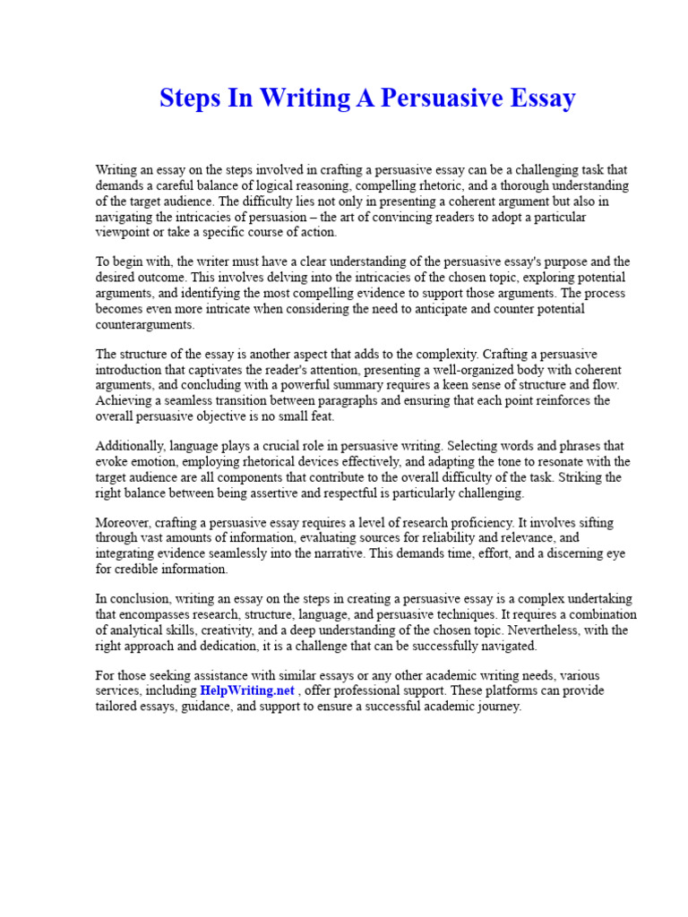 Steps in Writing A Persuasive Essay | PDF | Essays | Persuasion