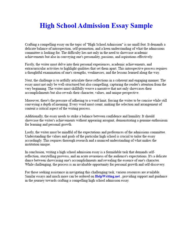 High School Admission Essay Sample | PDF | Essays | Narrative