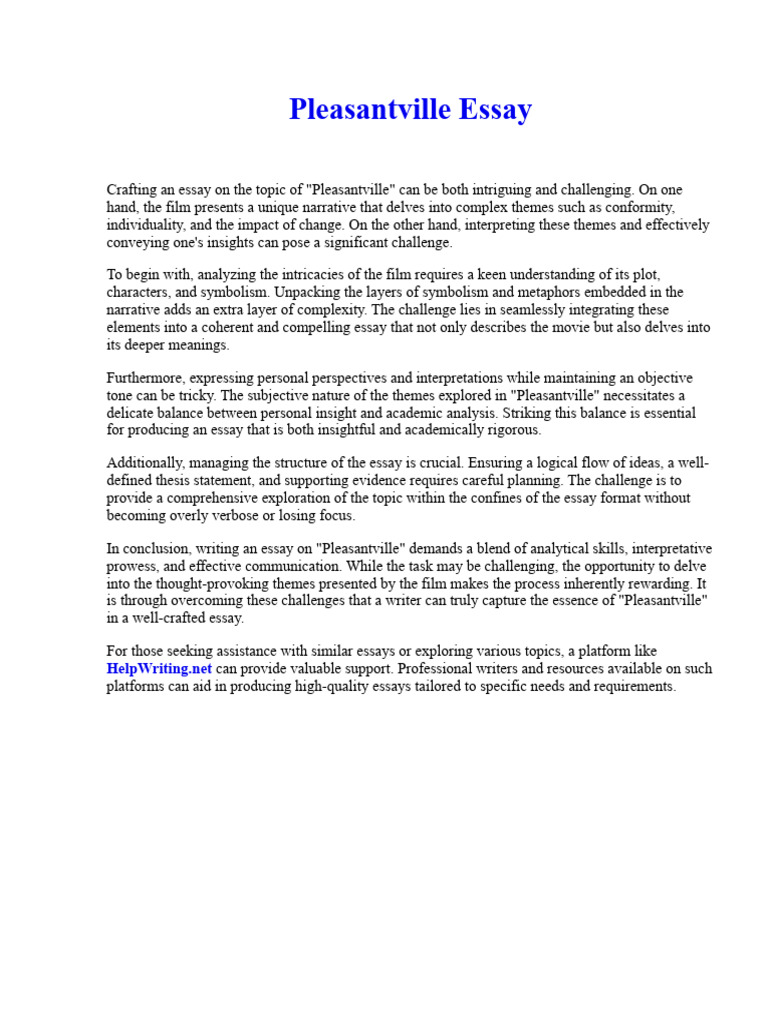 Pleasantville Essay Download Free PDF Essays Narrative