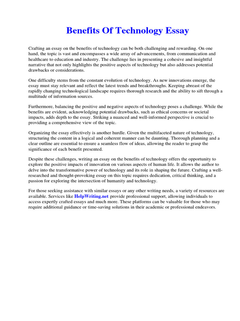 Benefits Of Technology Essay Pdf Essays Innovation