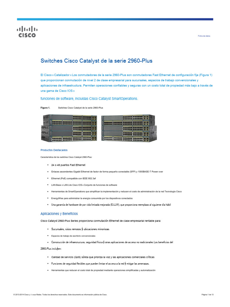 Cisco Catalyst 2960 Plus Series | PDF | Conmutador de red
