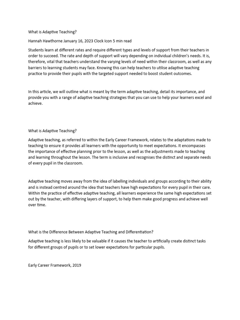 Understanding Adaptive Teaching Strategies | PDF | Teachers | Learning