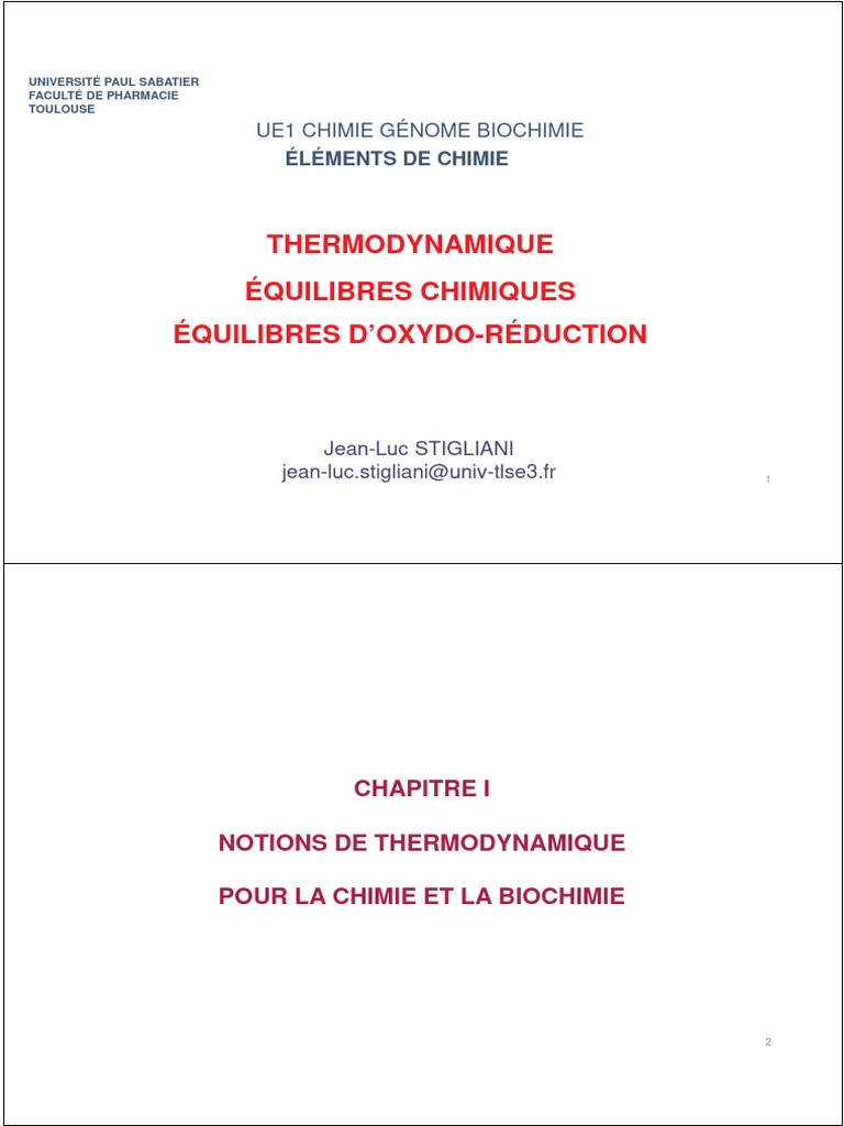 Thermodynamique et Équilibres Chimiques | PDF | Équilibre chimique ...