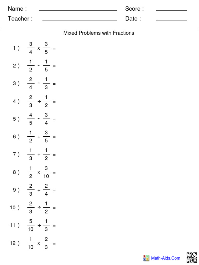 Mixed Fraction Problems with Solutions | PDF