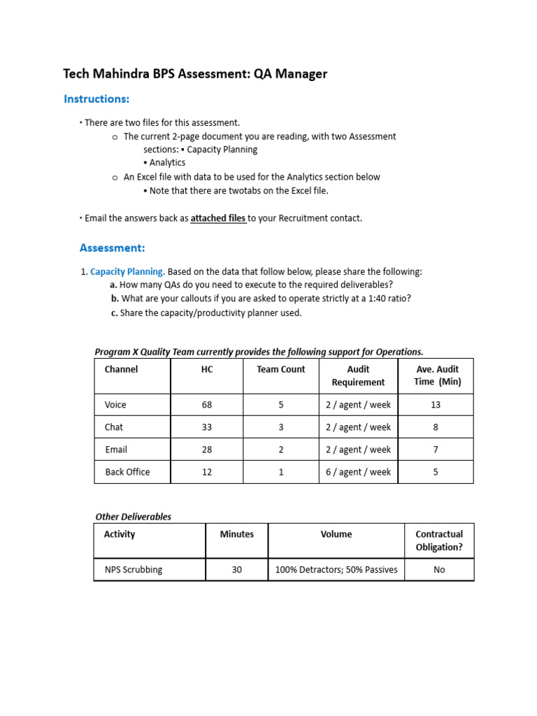 QA Manager Assessment | PDF | Microsoft Excel | Information Technology