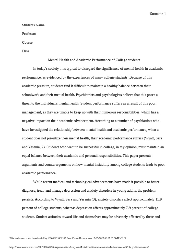 Topic For Argumentative Essay On Mental Health