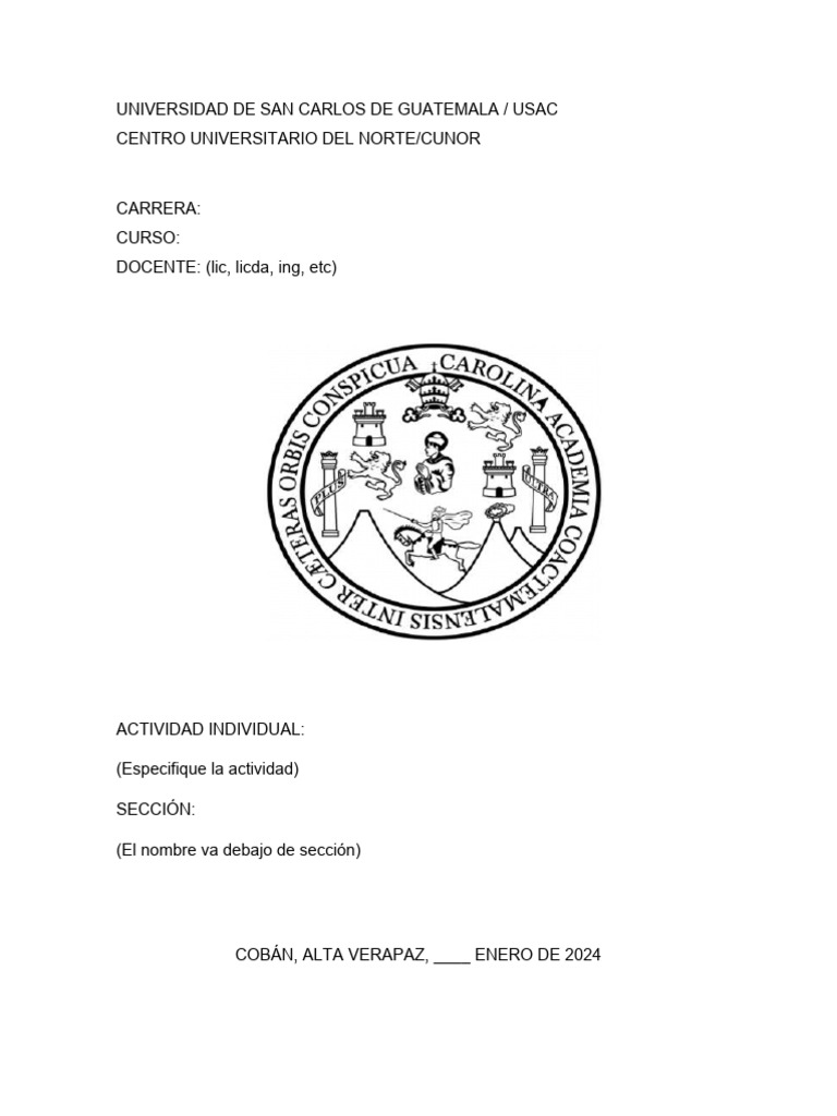 Carátula Universitaria USAC CUNOR 2024 | PDF