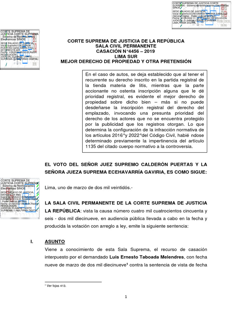 Decisin de Corte Suprema de Justicia Sala Civil Permanente Es | PDF ...