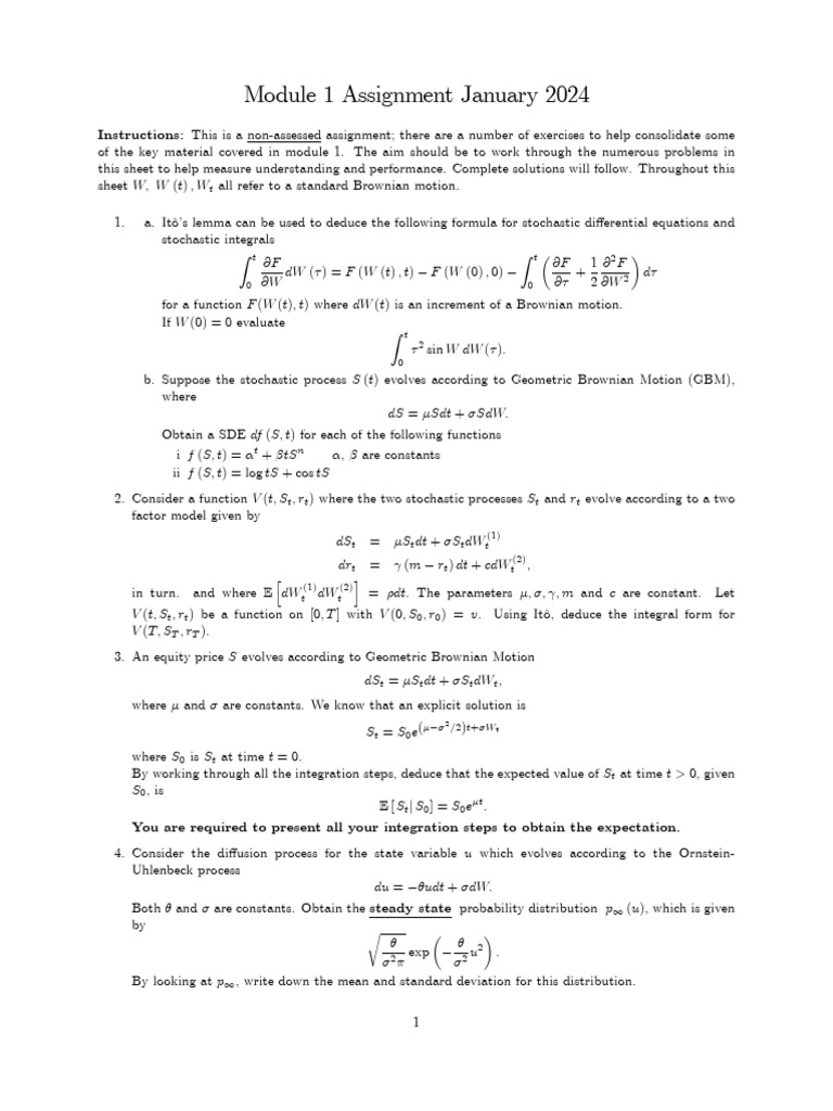 Stochastic Calculus Module 1 Exercises | PDF | Mathematical Objects ...