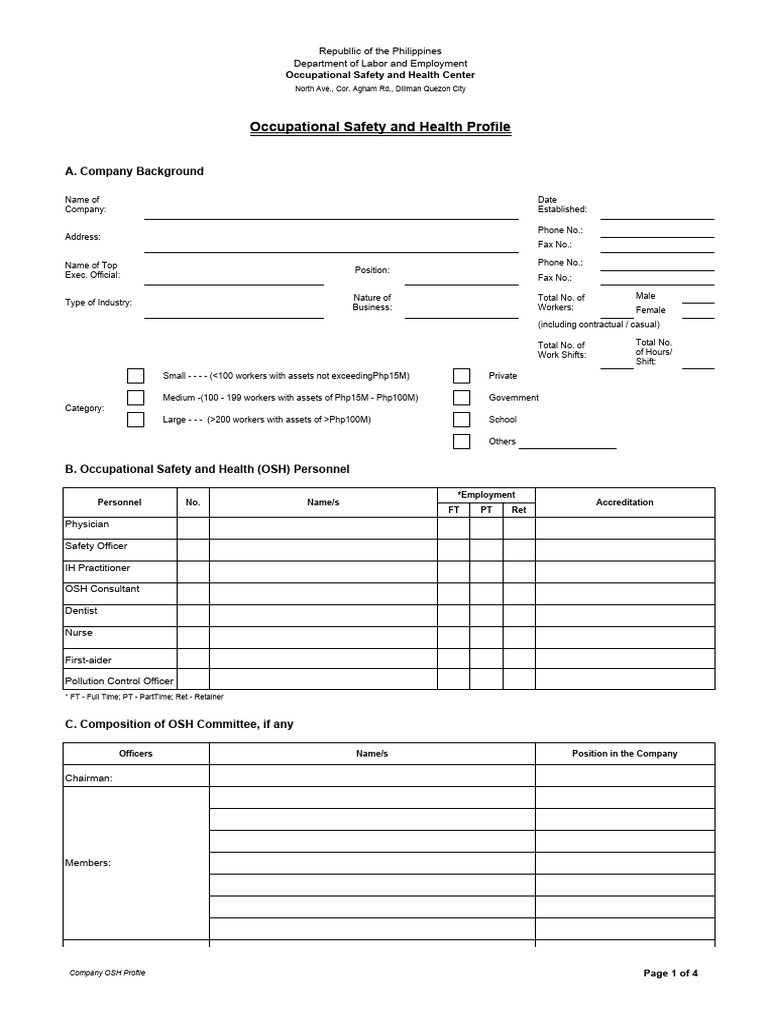 OSH Profile - Company | PDF | Occupational Safety And Health ...