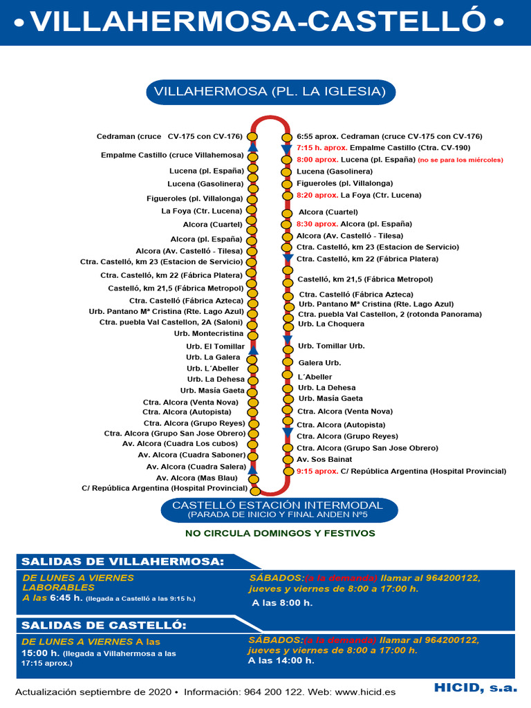 Horarios de Buses Villahermosa-Castelló | PDF