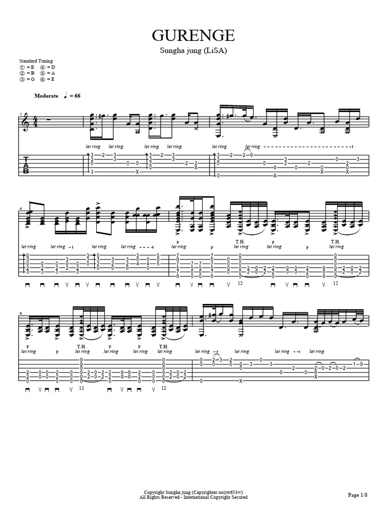 Sungha jung - 홍련화 기타악보 | PDF, image size:768x1024