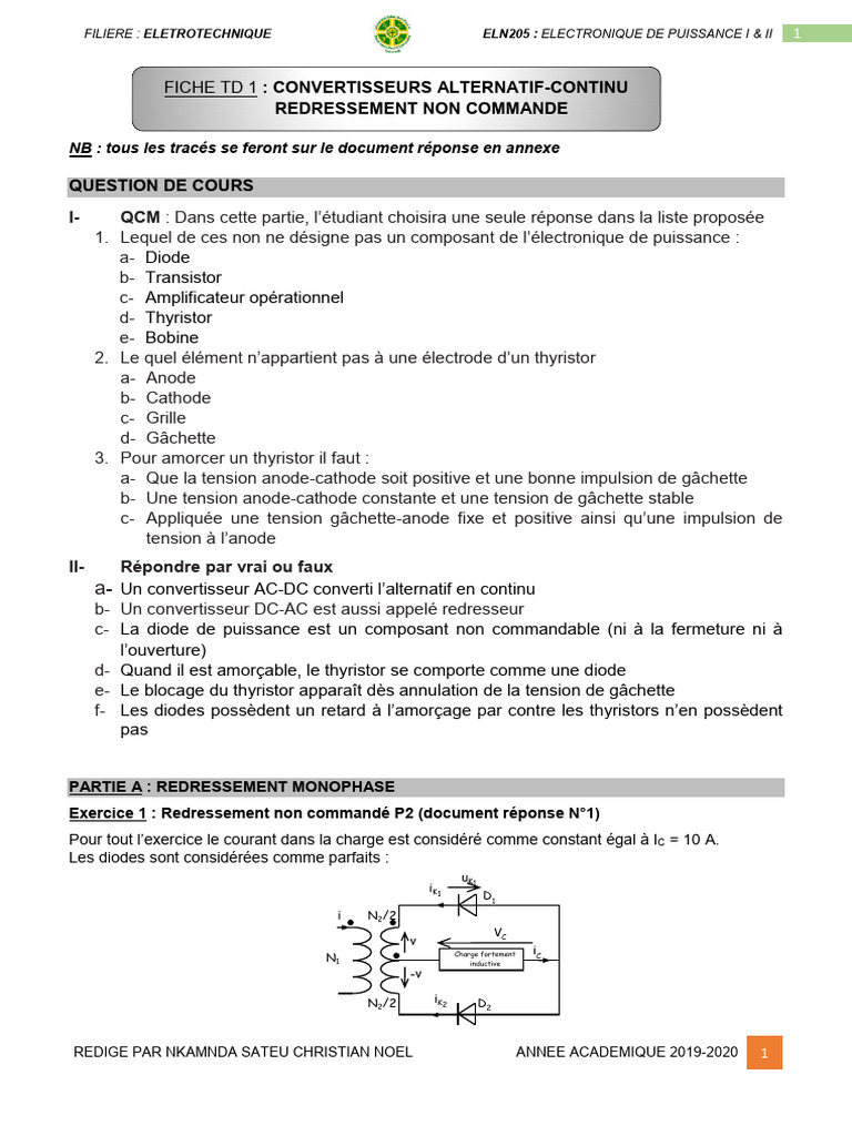 Électronique de Puissance : Cours et Exercices | PDF | Redresseur ...