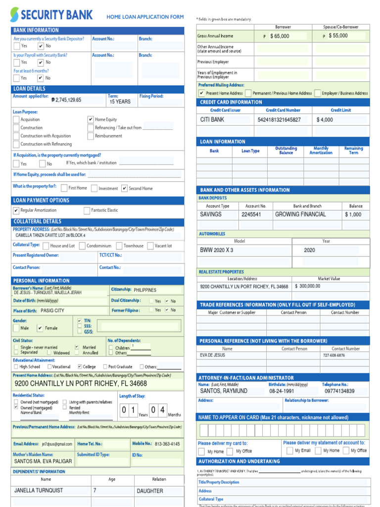 Security Bank Home Loan Application Form | PDF | Credit Card | Mortgage ...