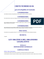LEY ORGANICA DEL ORGANISMO LEGISLATIVO DECRETO DEL CONGRESO 63-94