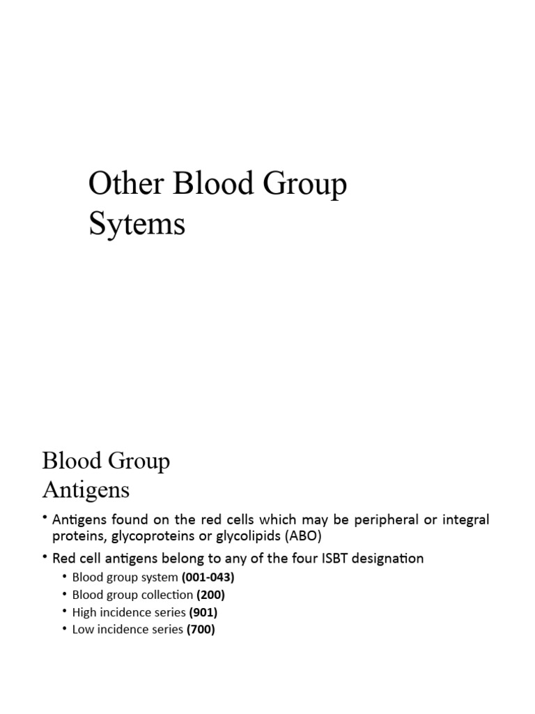 Overview of Blood Group Systems and Antigens | PDF | Blood Type ...