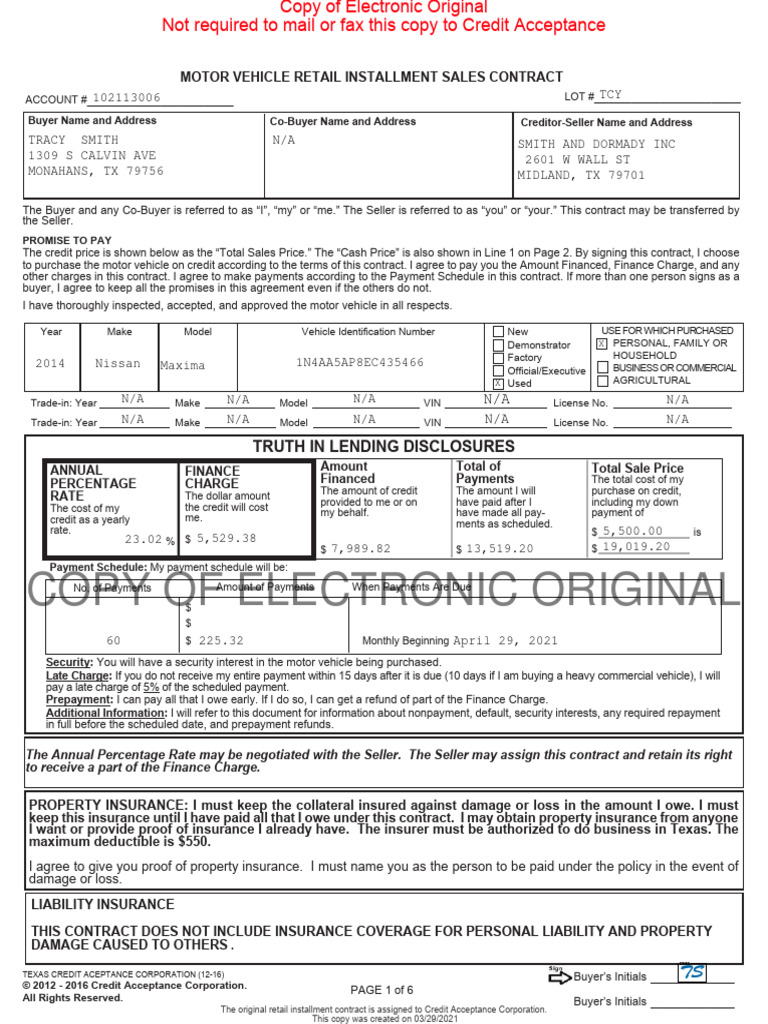 Texas Retail Installment Sales Contract | PDF | Arbitration | Credit