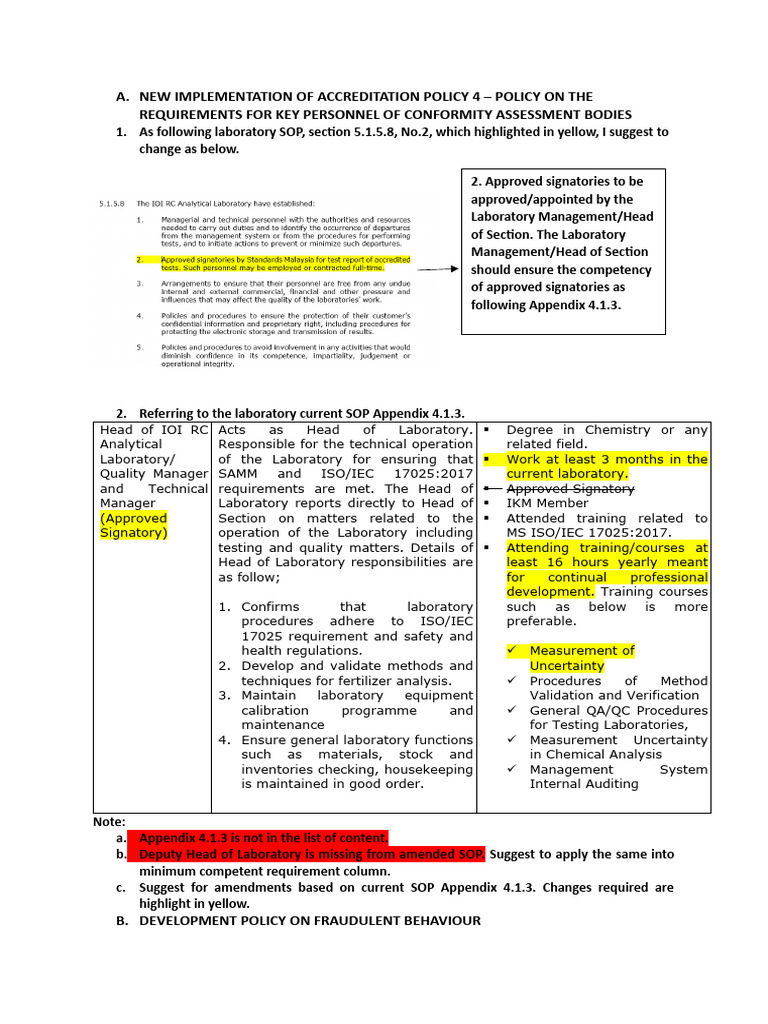 Amendment of Laboratory Sop Based On Updates On Accreditation Policy by