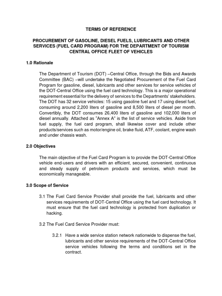 Terms of Reference | PDF | Gasoline | Filling Station