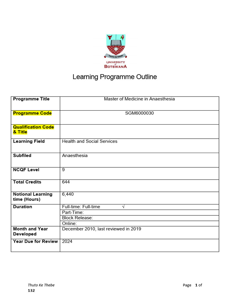 Anaesthesia MMed BQA Curriculum 28th April 2022 | PDF | Medicine ...