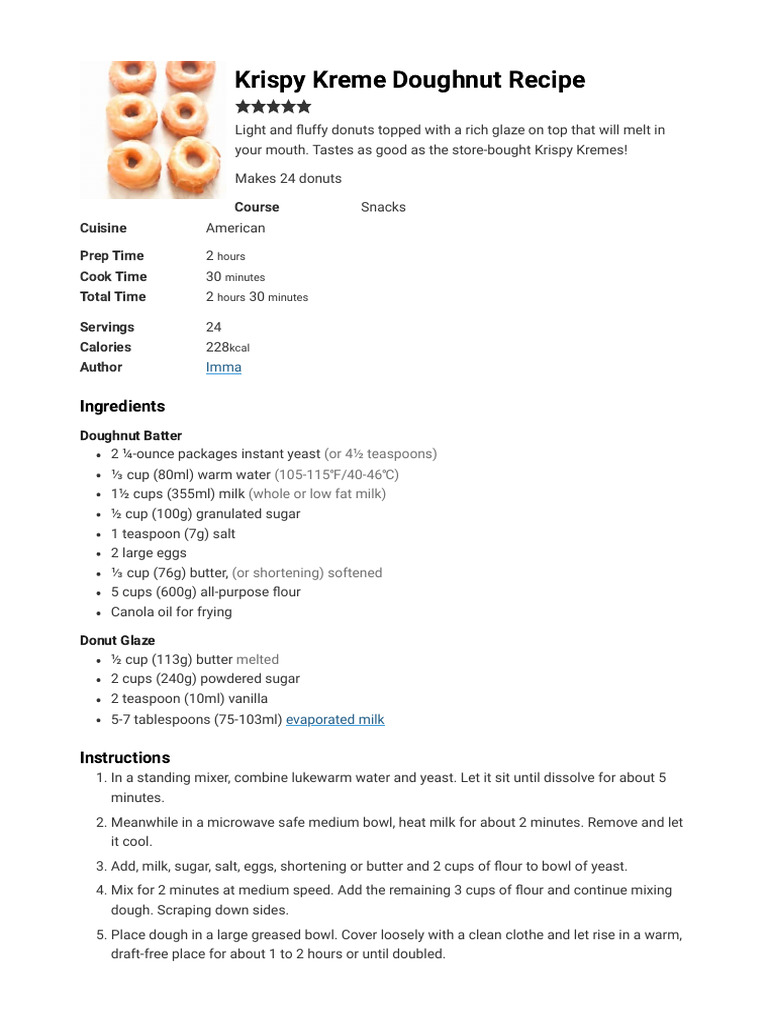 Krispy Kreme Doughnut Recipe - Immaculate Bites | PDF | Doughnut | Foods