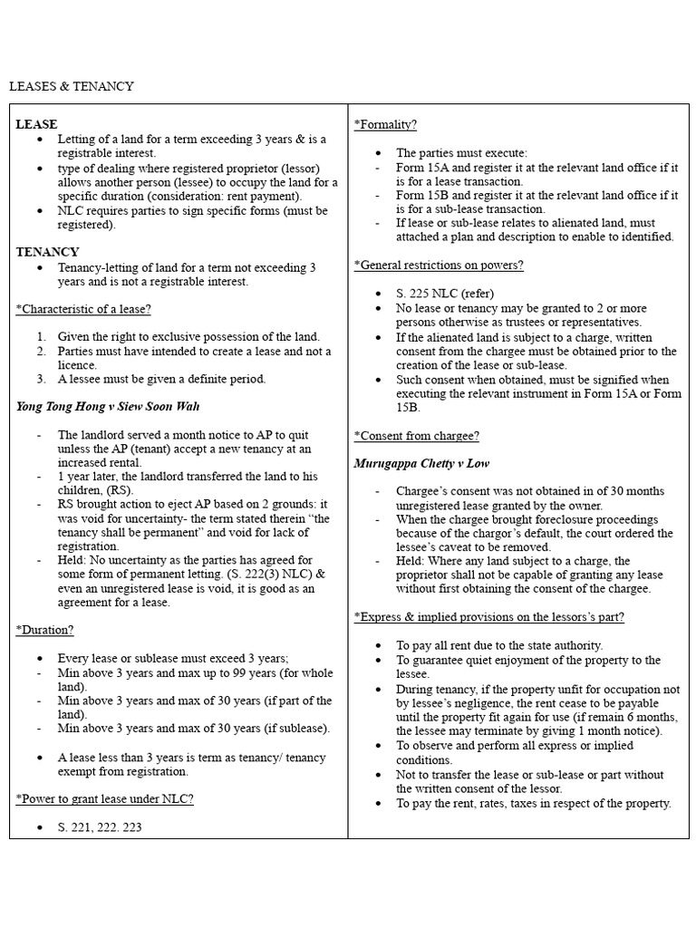 Leases & Tenancy | PDF | Lease | Leasehold Estate