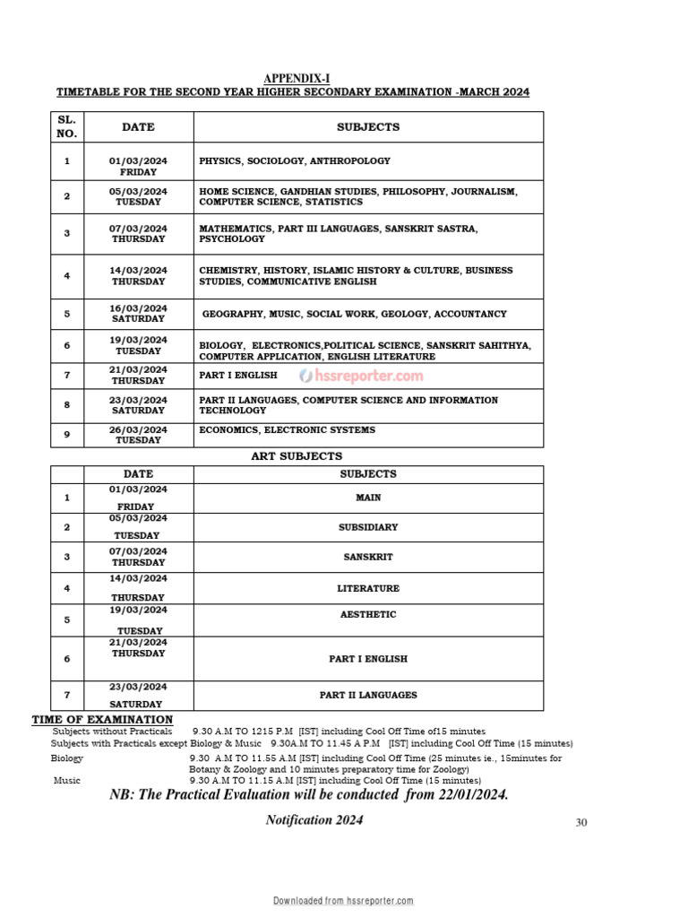 HSS 2024 Second Year Exam Timetable | PDF | Science