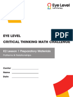 Eye Level Critical Thinking Math Challenge: K2 Lesson 1 Preparatory Materials