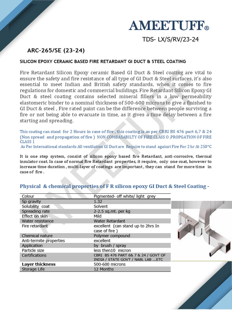 Duct Silicon Epoxy - Arc 265 Se Fire Rated Coating | PDF | Paint | Epoxy