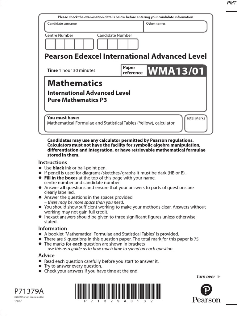 IAL Pure Mathematics P3 Exam Paper | PDF | Mathematics | Mathematical ...