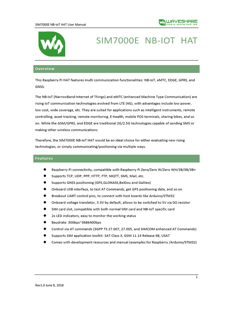 SIM7000E NB IoT HAT Manual EN | PDF | Port (Computer Networking ...