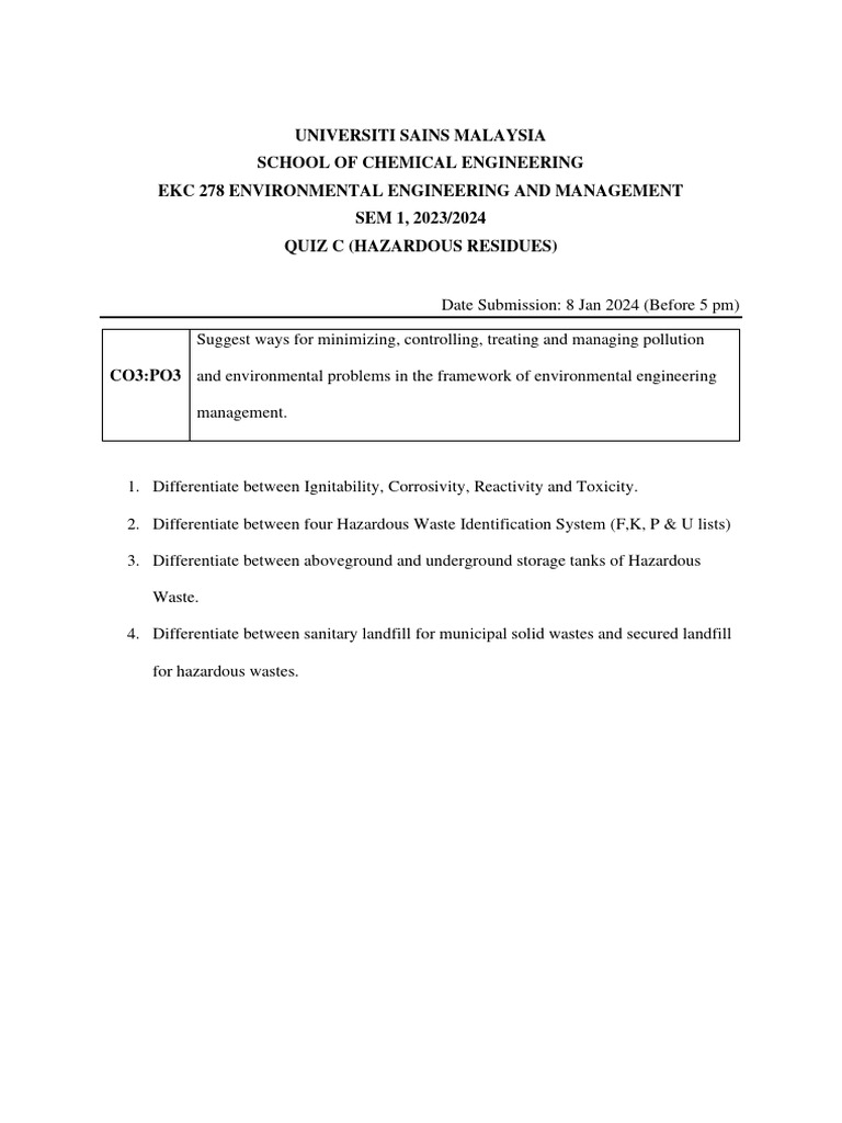 Quiz C (Hazardous Waste) PDF