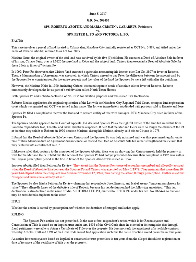 2 Sps. Aboitiz vs. Sps. Po 2017 PDF Deed Statute Of Limitations