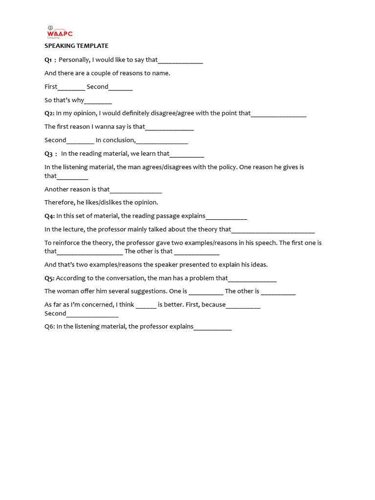 Speaking Template | PDF