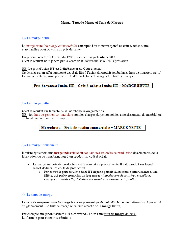 Marges et Taux : Comprendre les Calculs | PDF | Sodles | Marge (Finance)