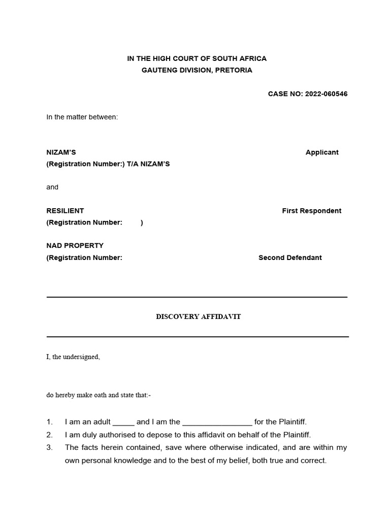 Discovery Affidavit Template PDF Affidavit Common Law